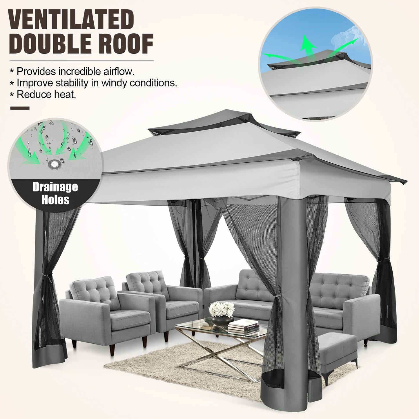 Tooluck Pop Up Gazebo With Mosquito Netting And Carry Bag