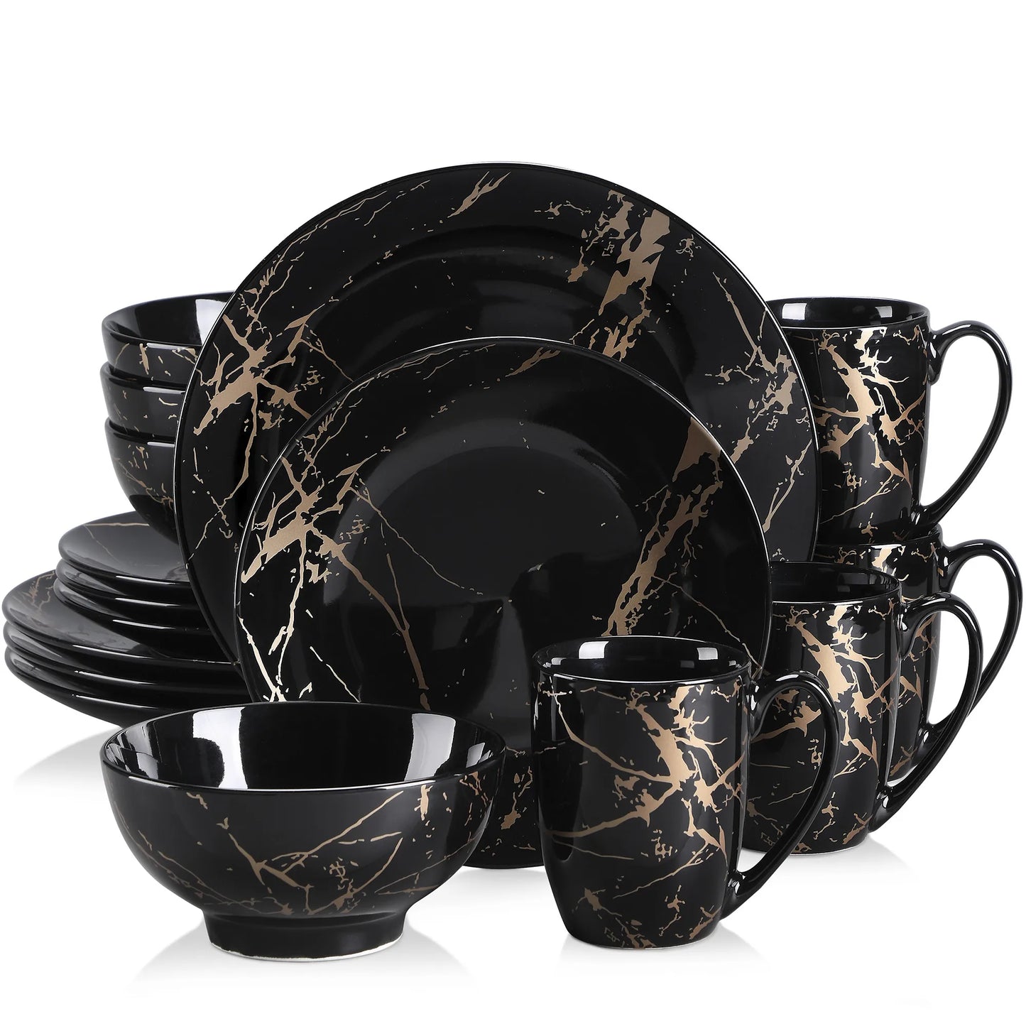 MALACASA Gold Splash Porcelain Dinnerware Set Sixteen Piece