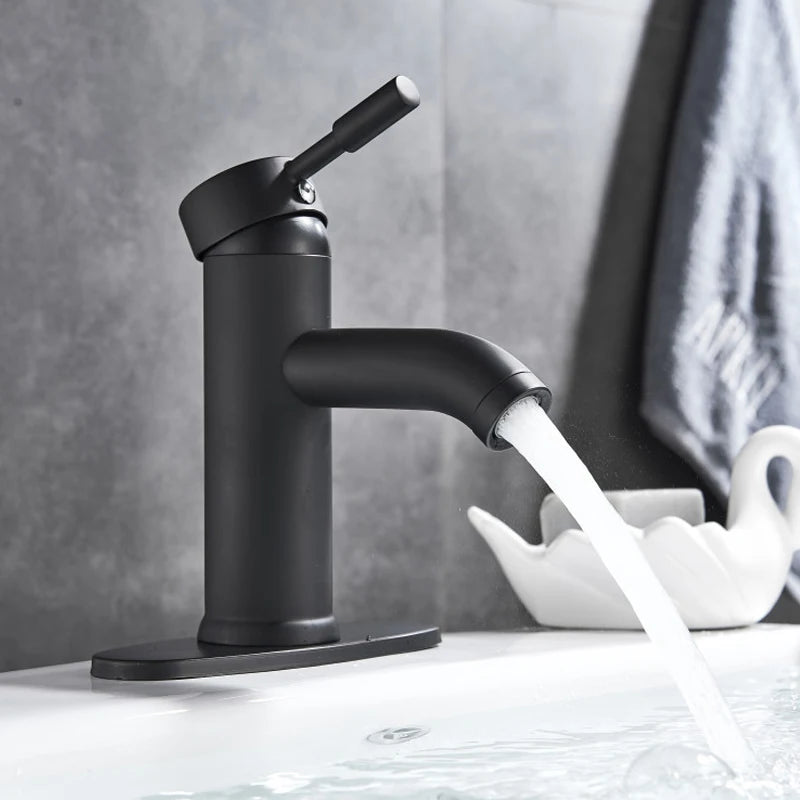Rozin Matte Black Deck Mounted Waterfall Basin Faucet