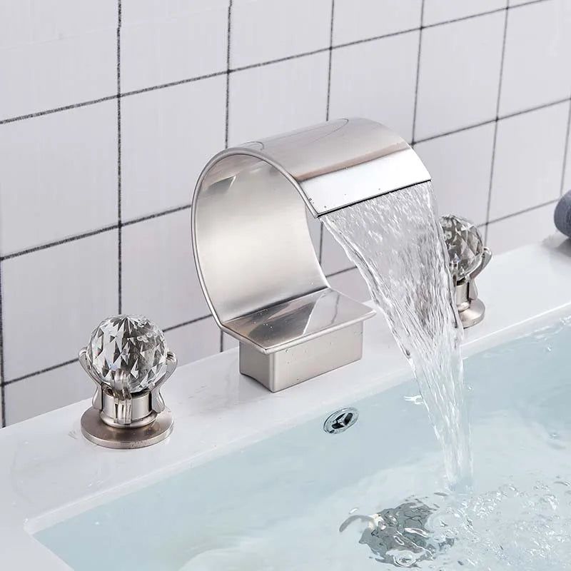 Rozin Waterfall Basin Faucet Dual Crystal Handle Deck Mounted Mixer