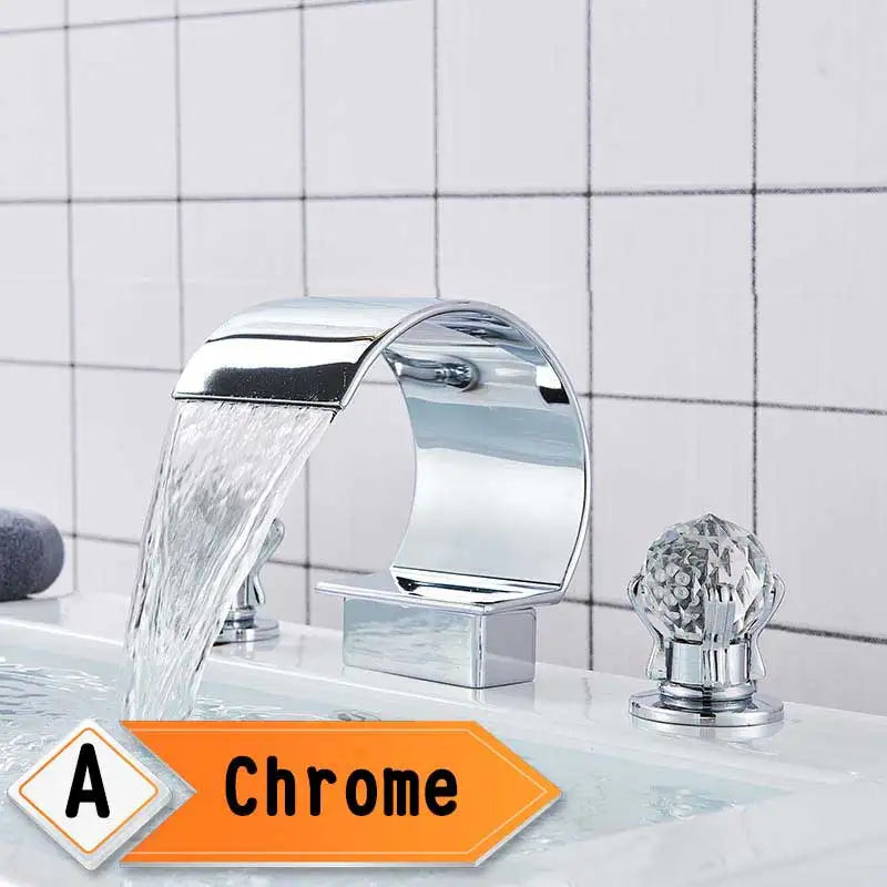Rozin Waterfall Basin Faucet Dual Crystal Handle Deck Mounted Mixer