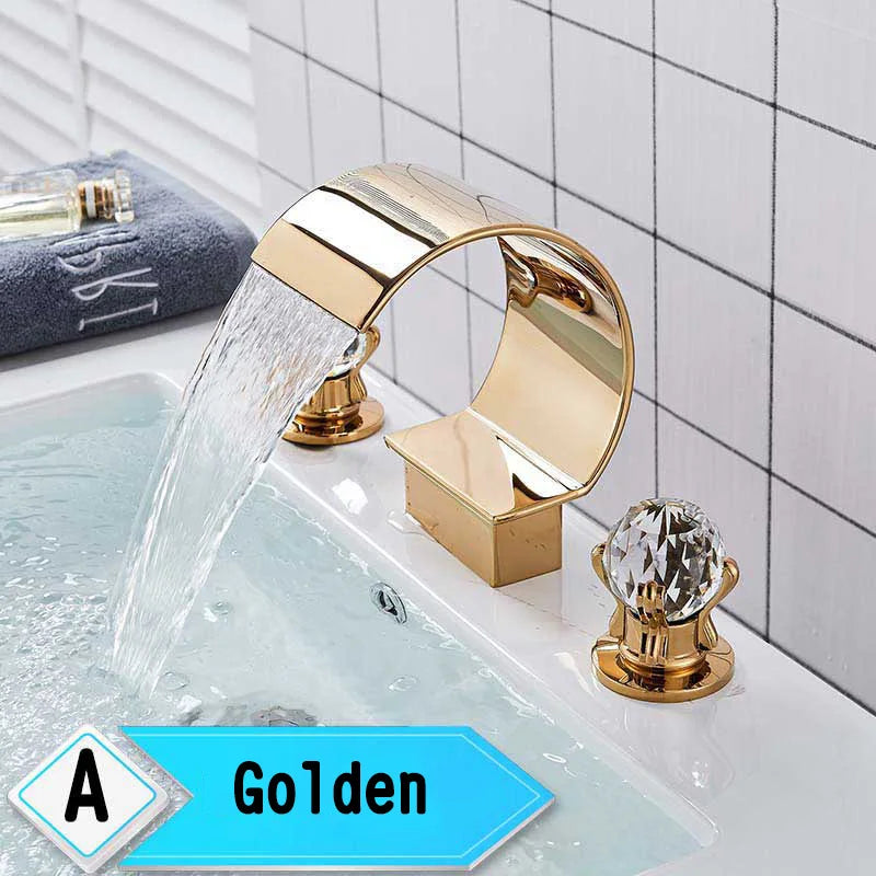 Rozin Waterfall Basin Faucet Dual Crystal Handle Deck Mounted Mixer