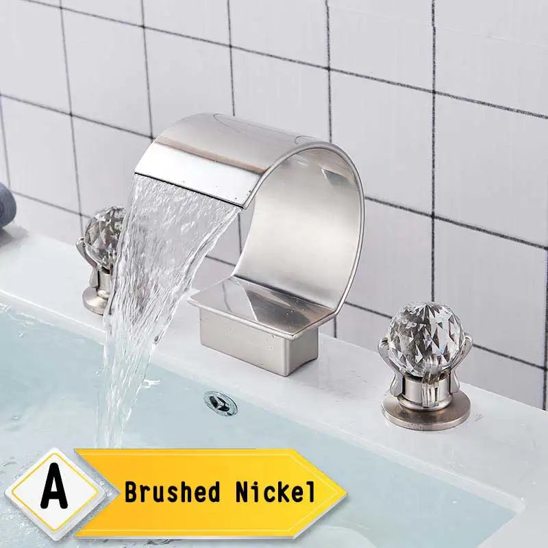 Rozin Waterfall Basin Faucet Dual Crystal Handle Deck Mounted Mixer