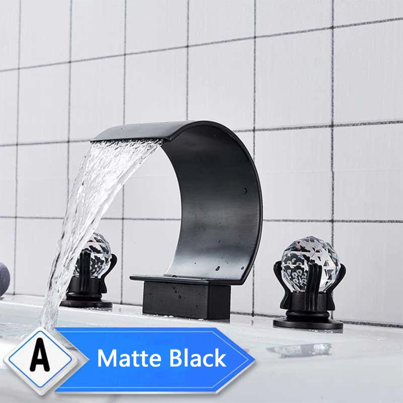 Rozin Waterfall Basin Faucet Dual Crystal Handle Deck Mounted Mixer