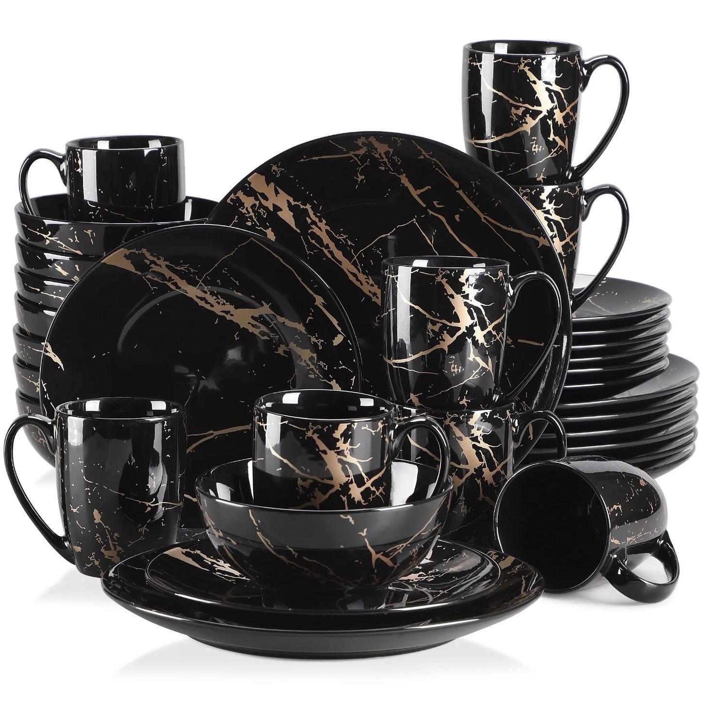 MALACASA Gold Splash Porcelain Dinnerware Set Sixteen Piece