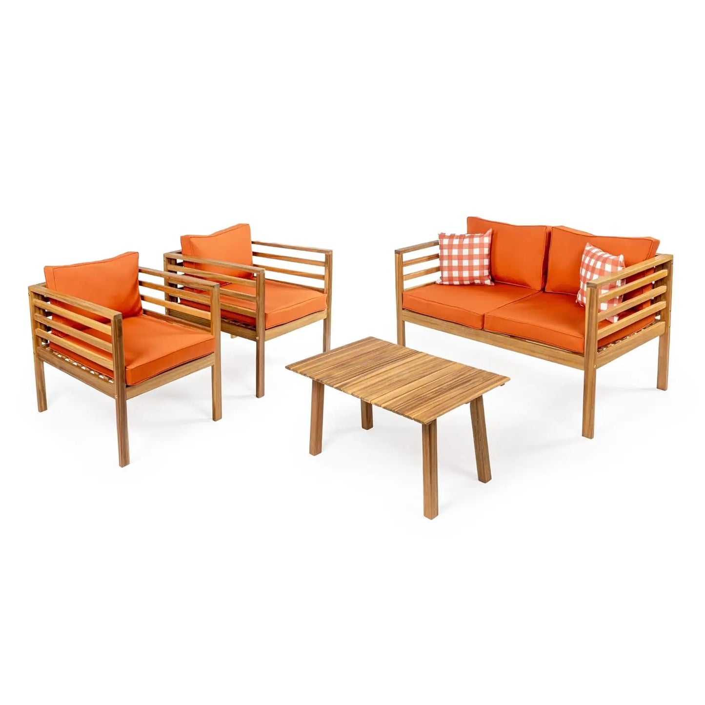 4 Piece Acacia Wood Patio Set With Cushions And Pillows