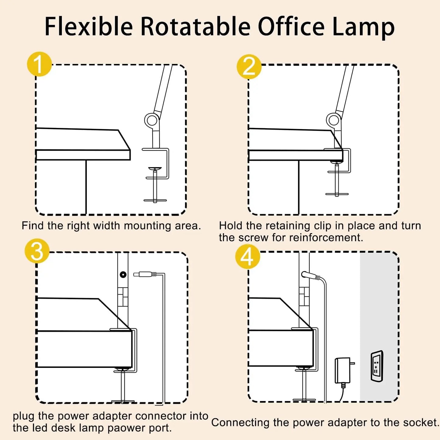LED Adjustable Desk Lamp Clamp Swing 4 Modes 5 Brightness