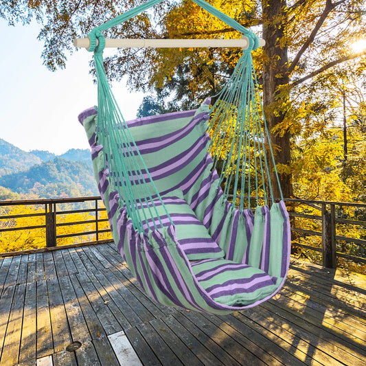 Outdoor Hanging Rope Chair With Cushions, 250 Lbs Capacity
