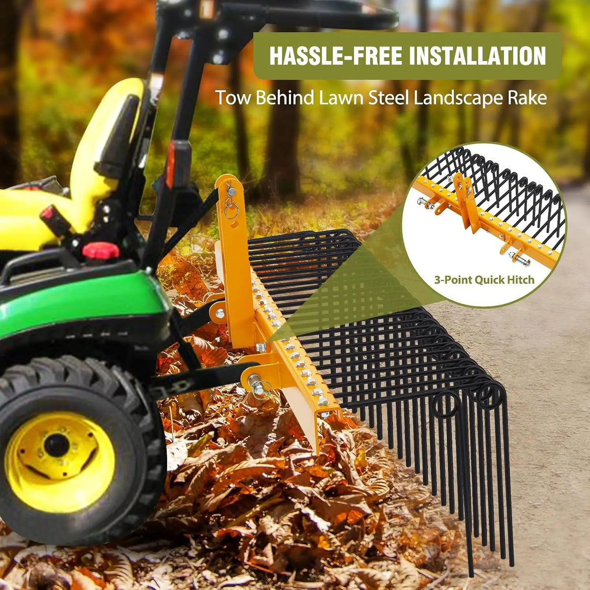 Heavy Duty Steel Landscape Rake with Spring Tines for Tractors