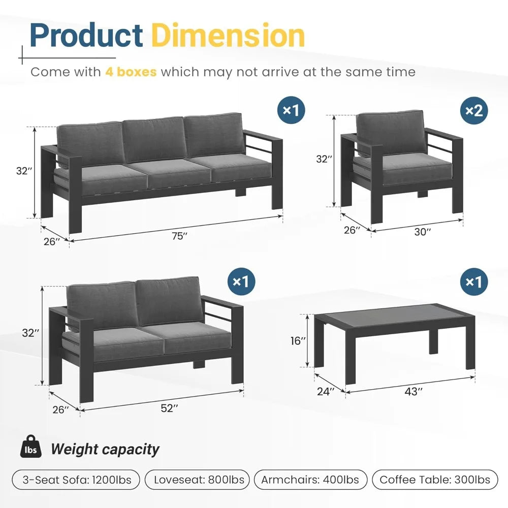 XIAOLANG Aluminum Patio Furniture Set for All Weather