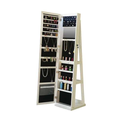 Full Length Mirror 360 Degree Swivel Jewelry Cabinet With LED Lights