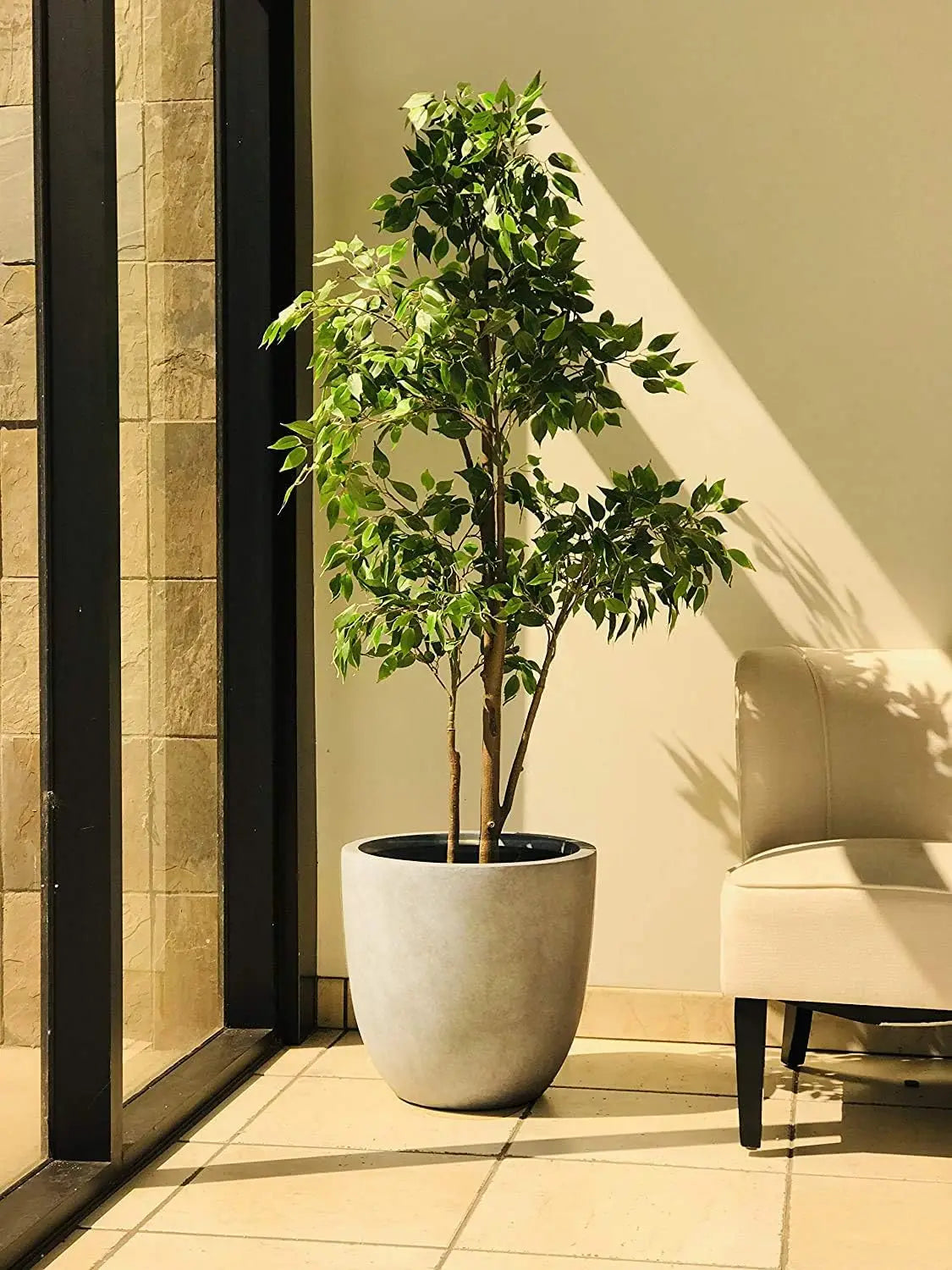 Round Concrete Planter With Drainage Hole For Indoor Outdoor Use