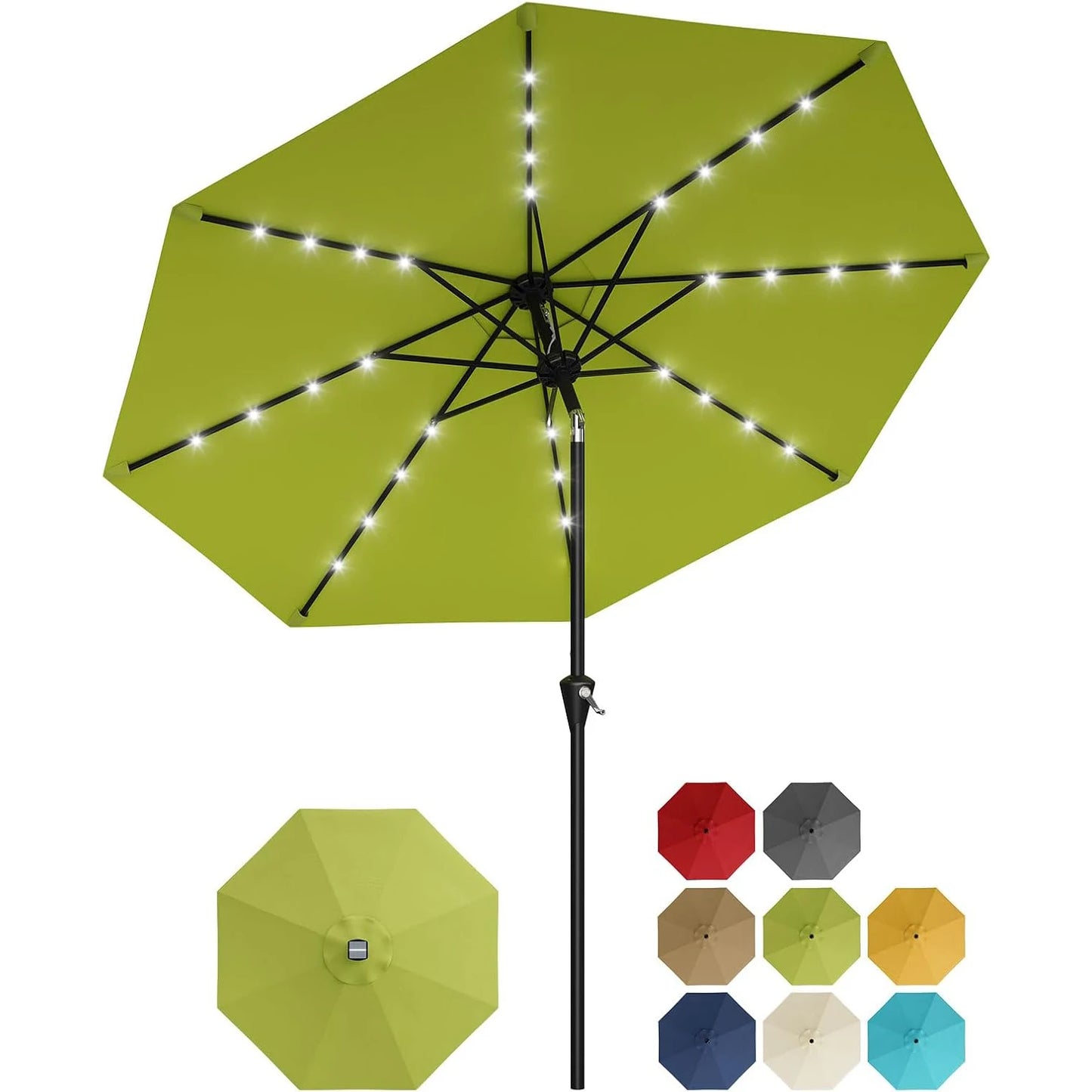 HiMISS Solar Patio Umbrella With 32 LED Lights And Crank Lift