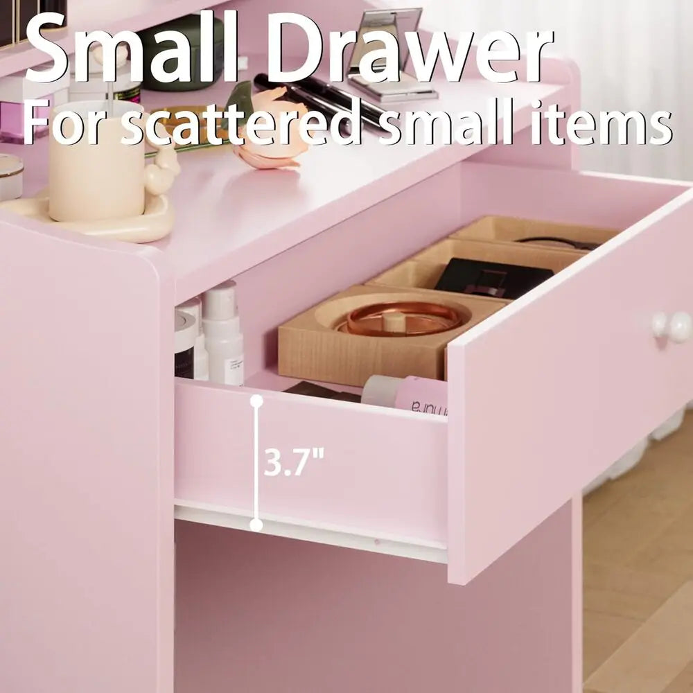 LIKIMIO Vanity Desk With Mirror And Lights Chair Storage Drawer