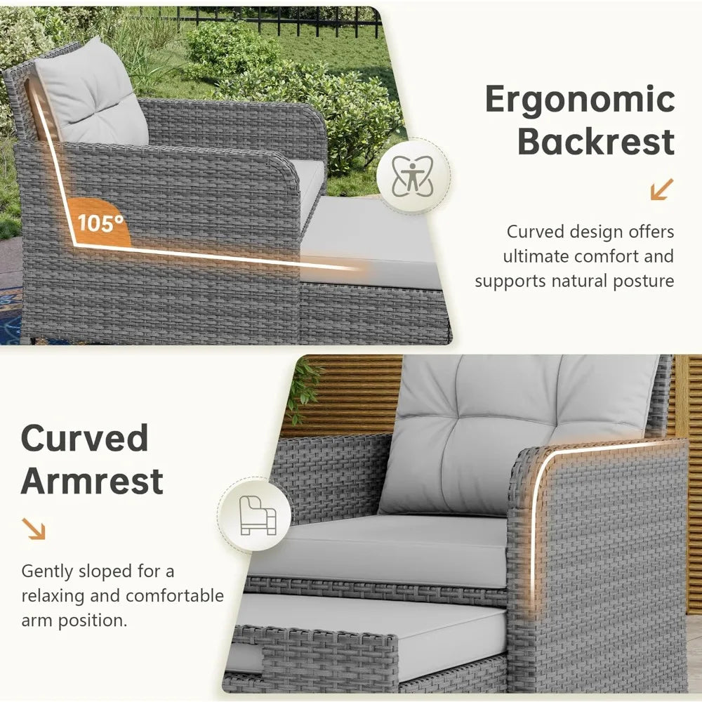 Outdoor 5 Piece Balcony Patio Conversation Set With Wicker Rattan