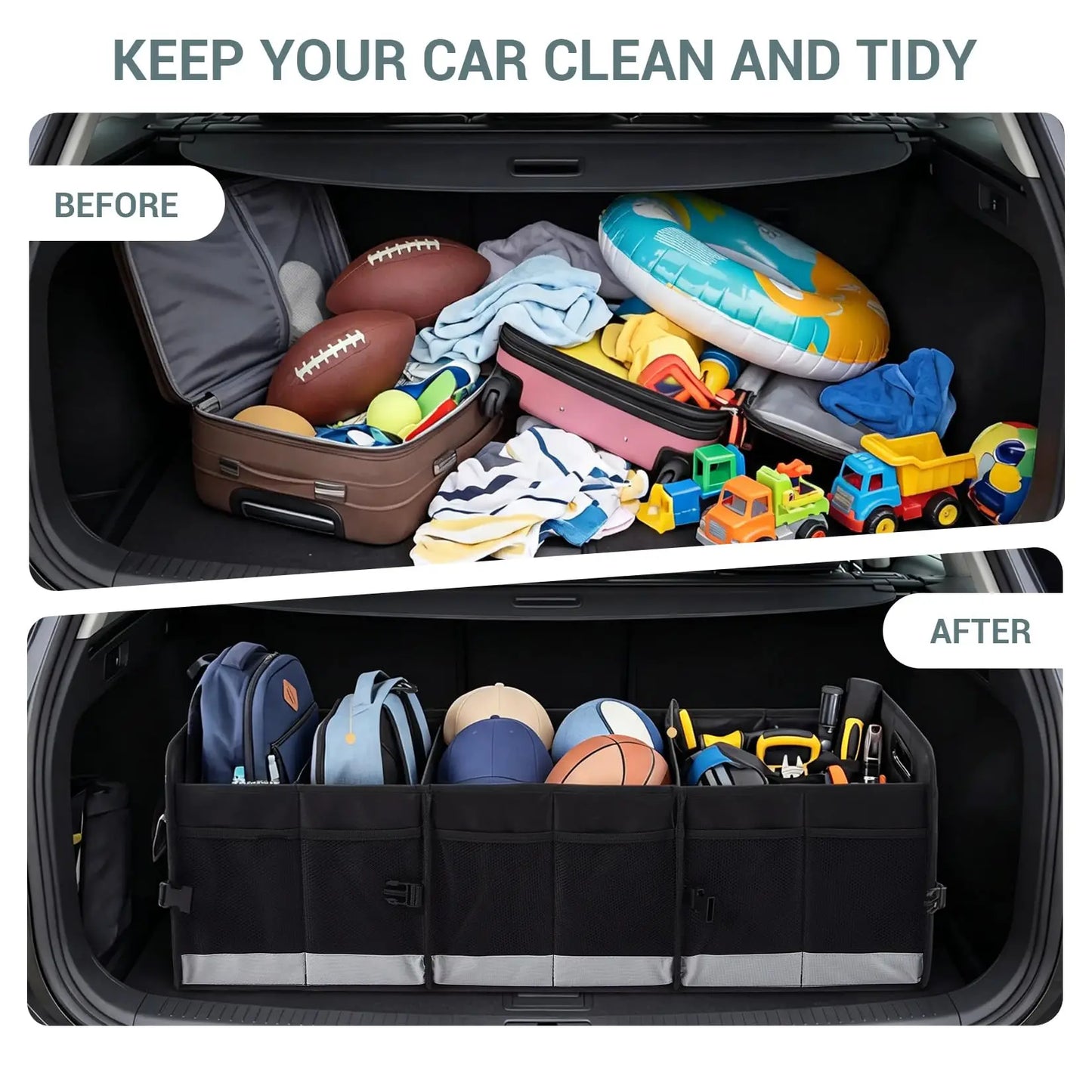 HiMISS Foldable 3 Section Black Car Trunk Organizer