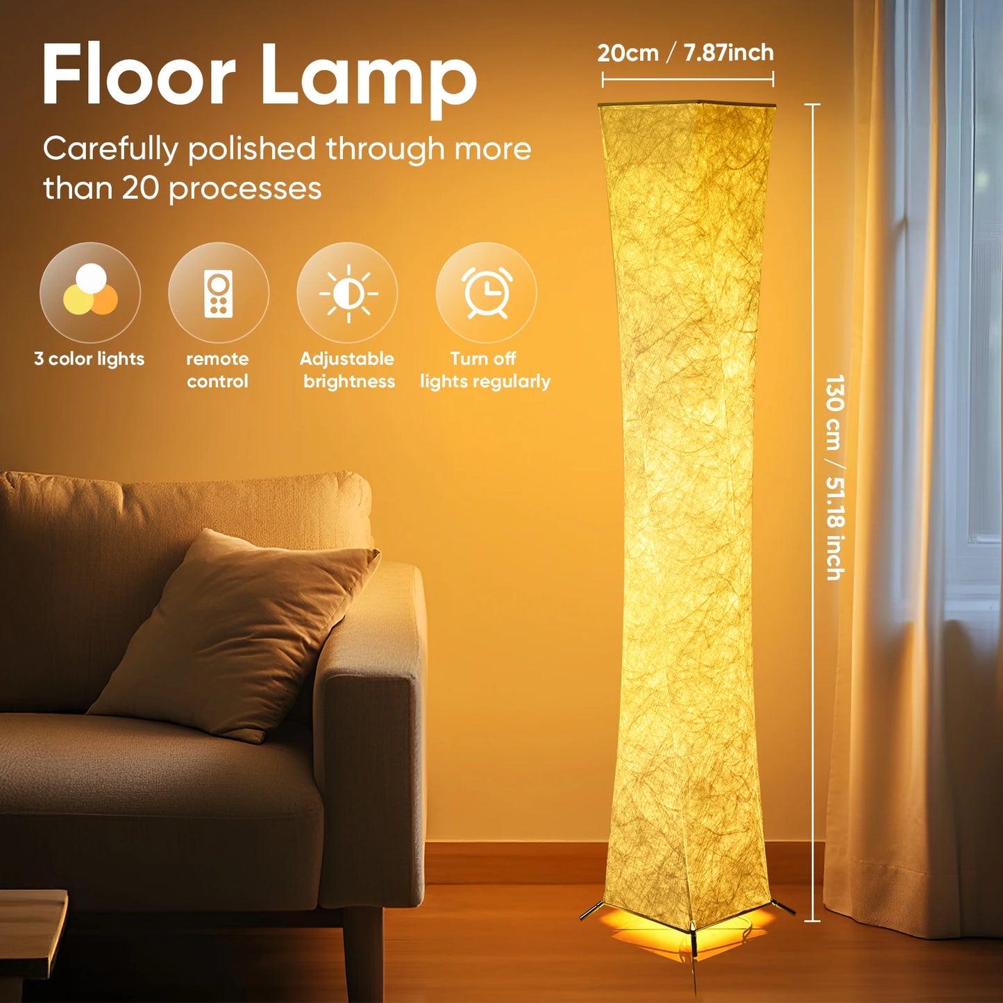 Soft Light Floor Lamp With Dimmable 3000K LED Tyvek Shade