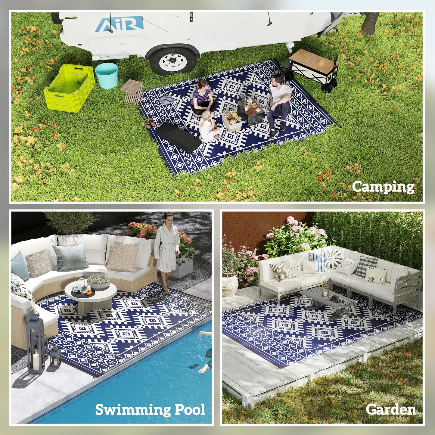 Modern Geometric Polypropylene Outdoor Area Rug For Patio