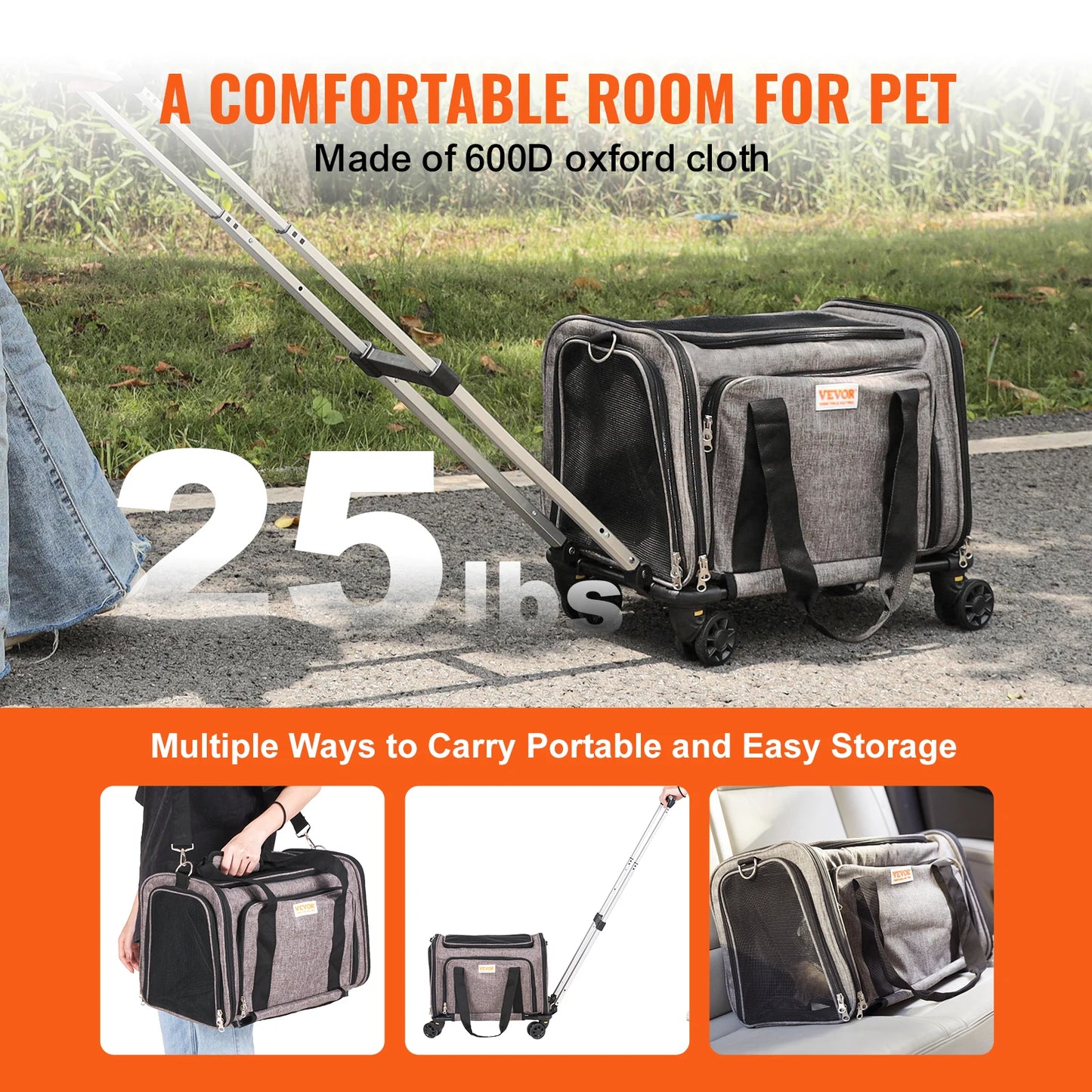 Pet Carrier Backpack With Telescopic Handle For Travel