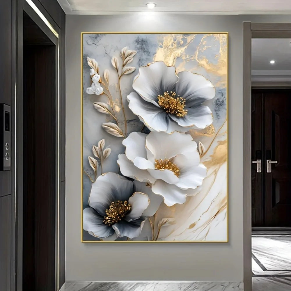 Modern Luxury Floral Canvas Mural Framed 3D Wall Art
