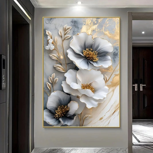 Modern Luxury Floral Canvas Mural Framed 3D Wall Art