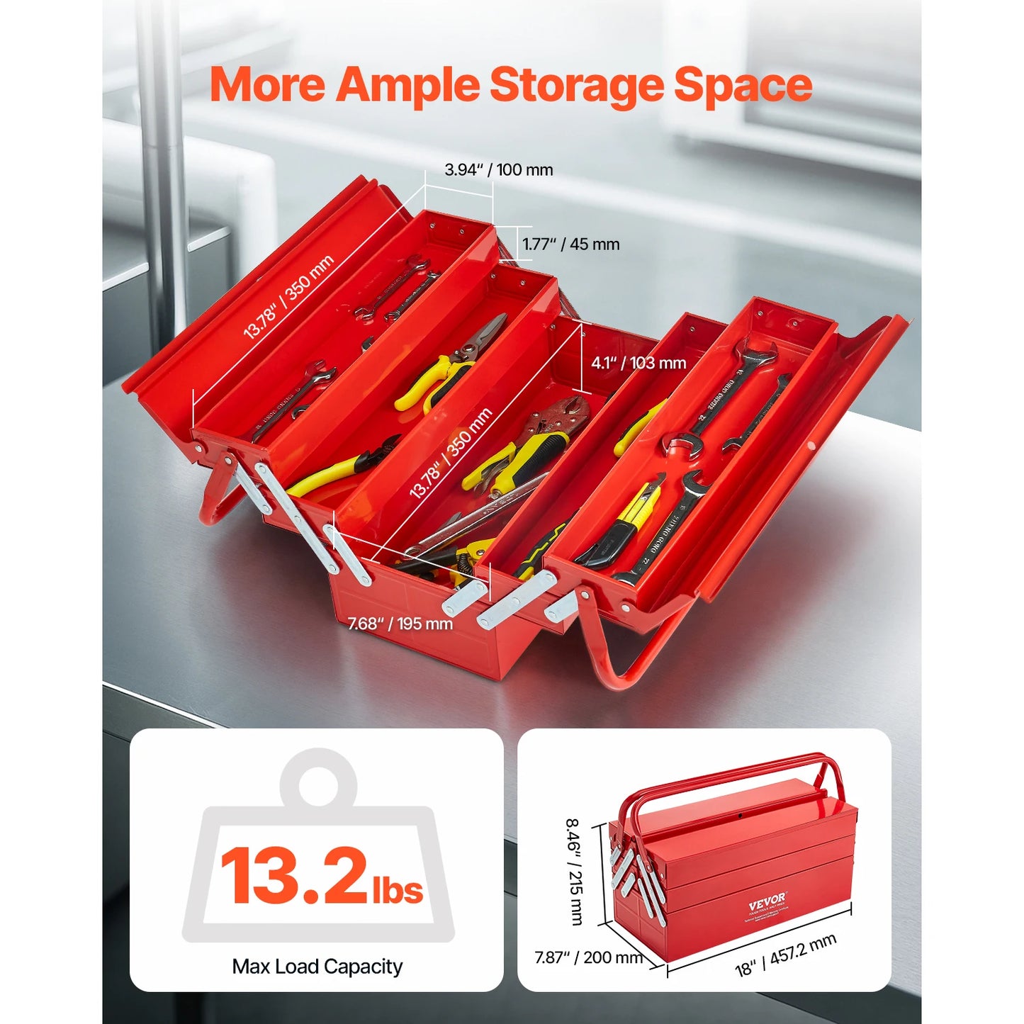 SucceBuy Heavy Duty Portable Metal Tool Chest Organizer With Handle