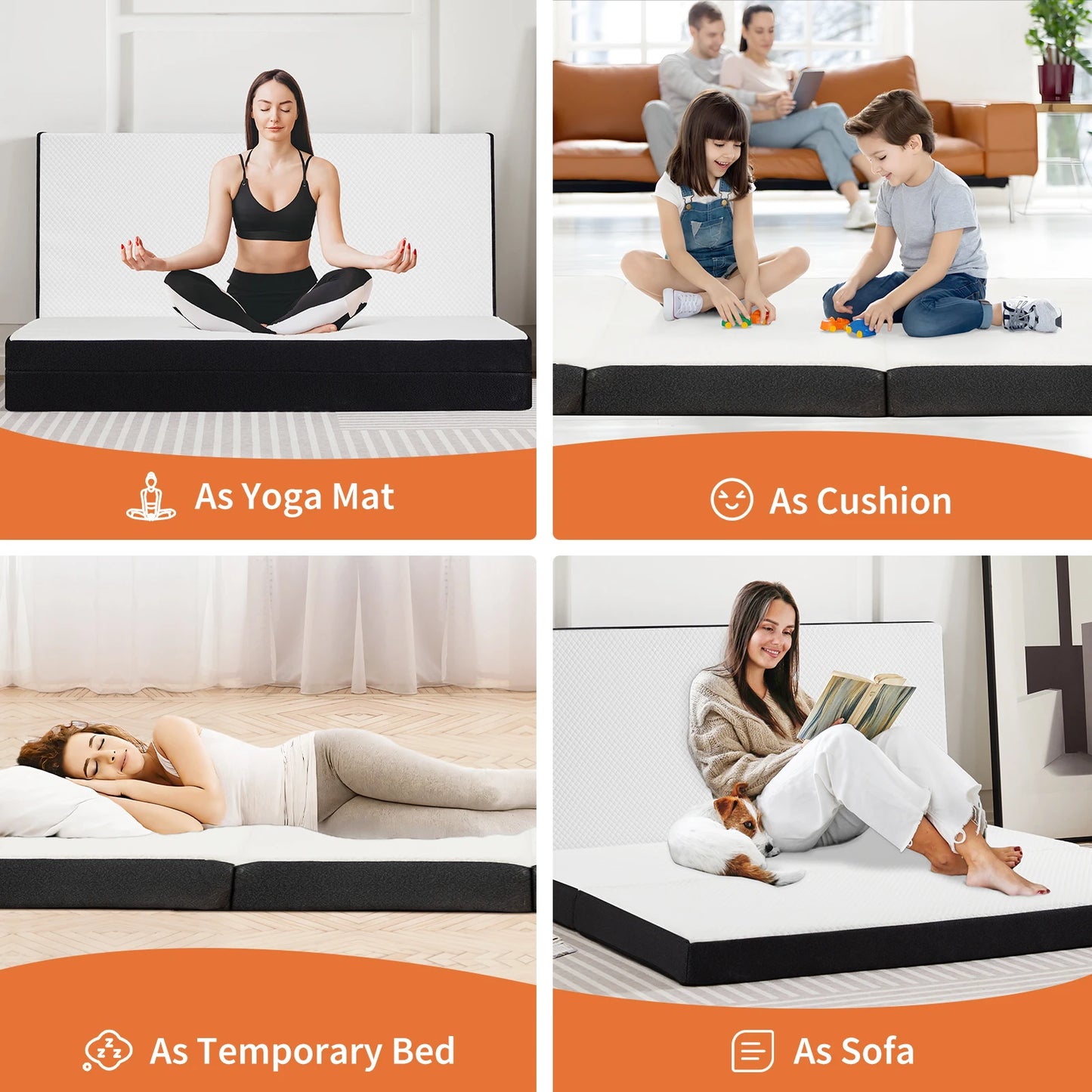 JHK Tri Fold Memory Foam Mattress Washable Cover CertiPURUS Certified