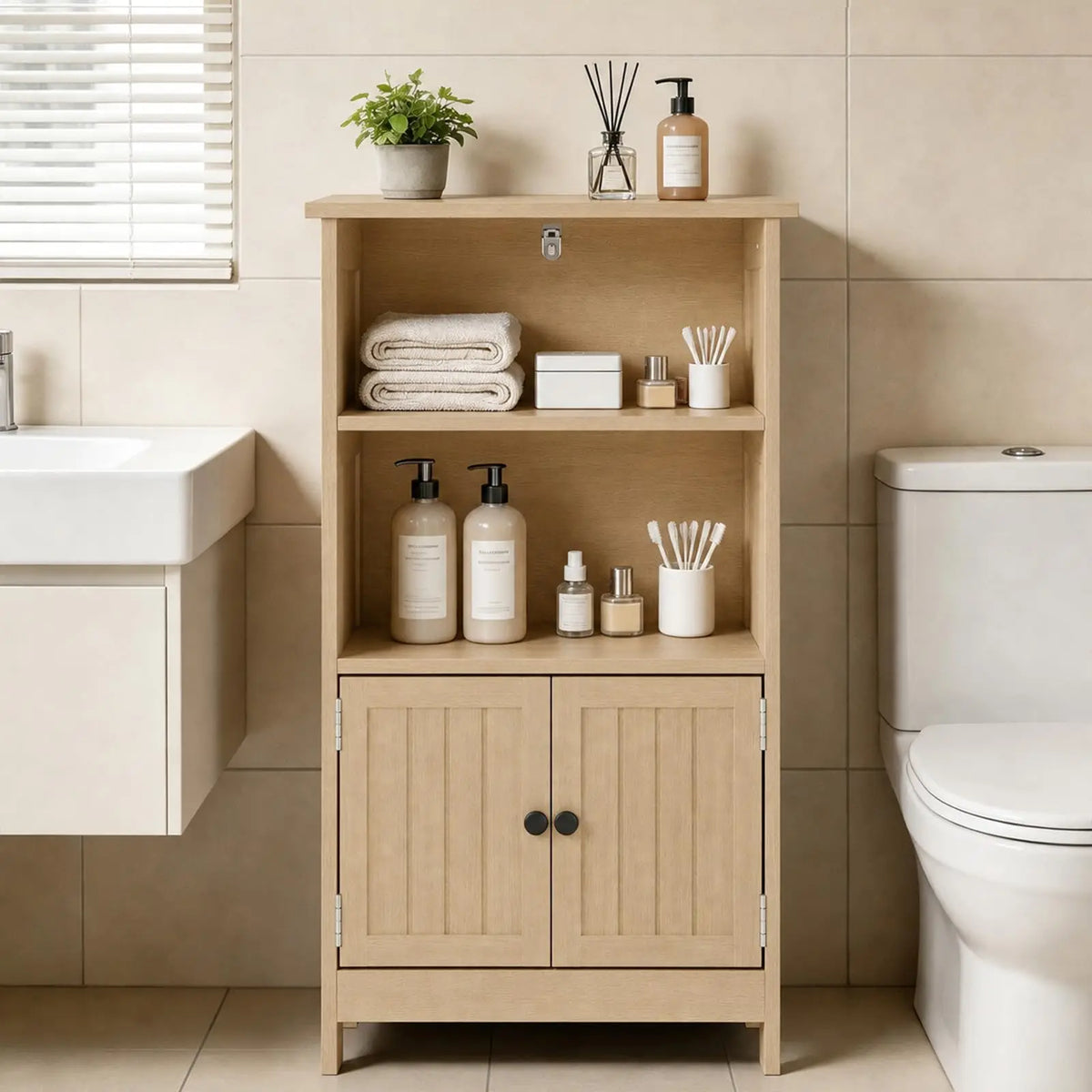 HiMISS Farmhouse Bathroom Storage Cabinet With Adjustable Shelves