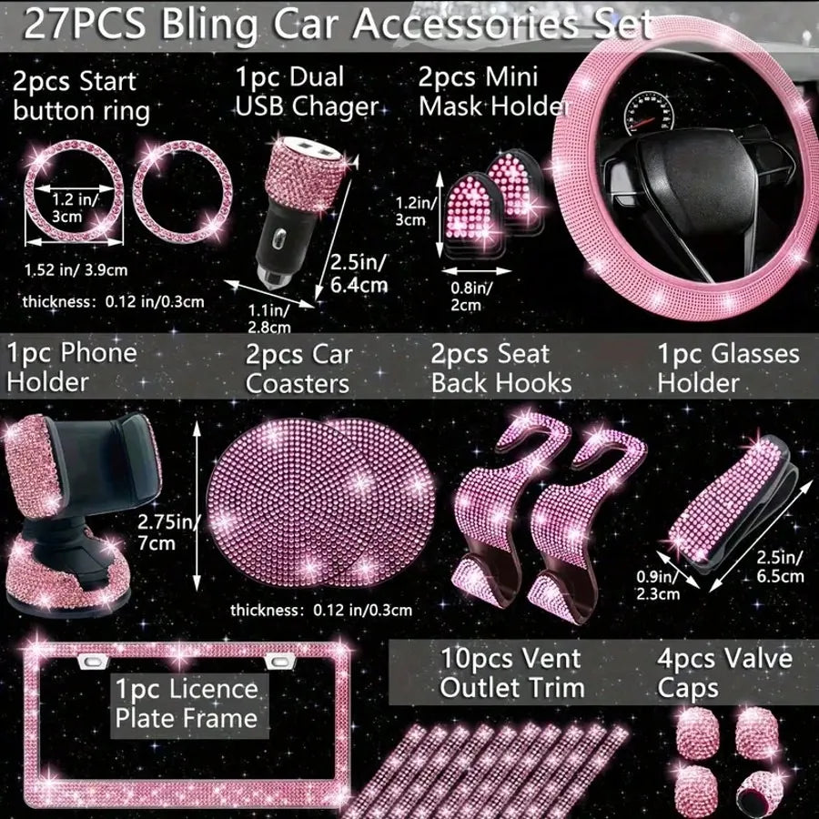 Femme Style Artificial Diamond Steering Wheel Cover Set