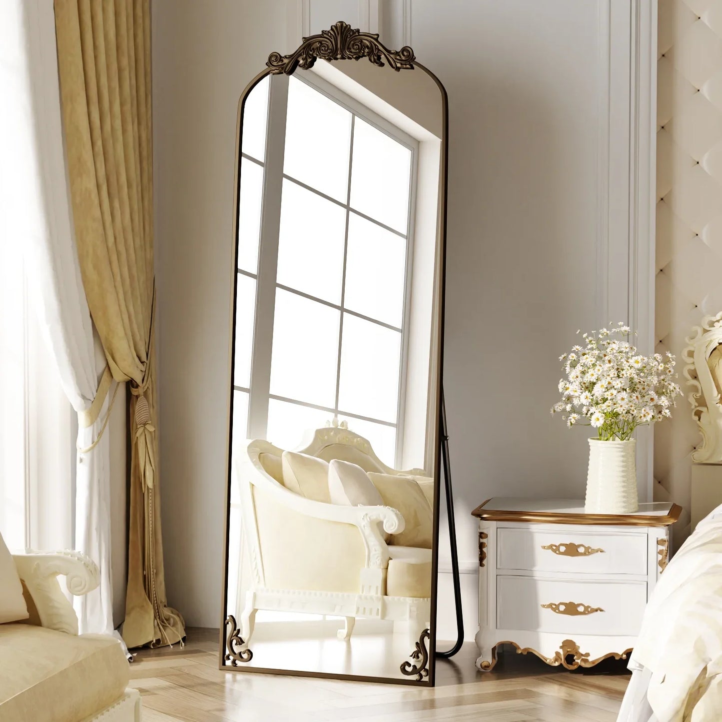 Beautypeak Baroque Flower Wall Mount Mirror Antique Style