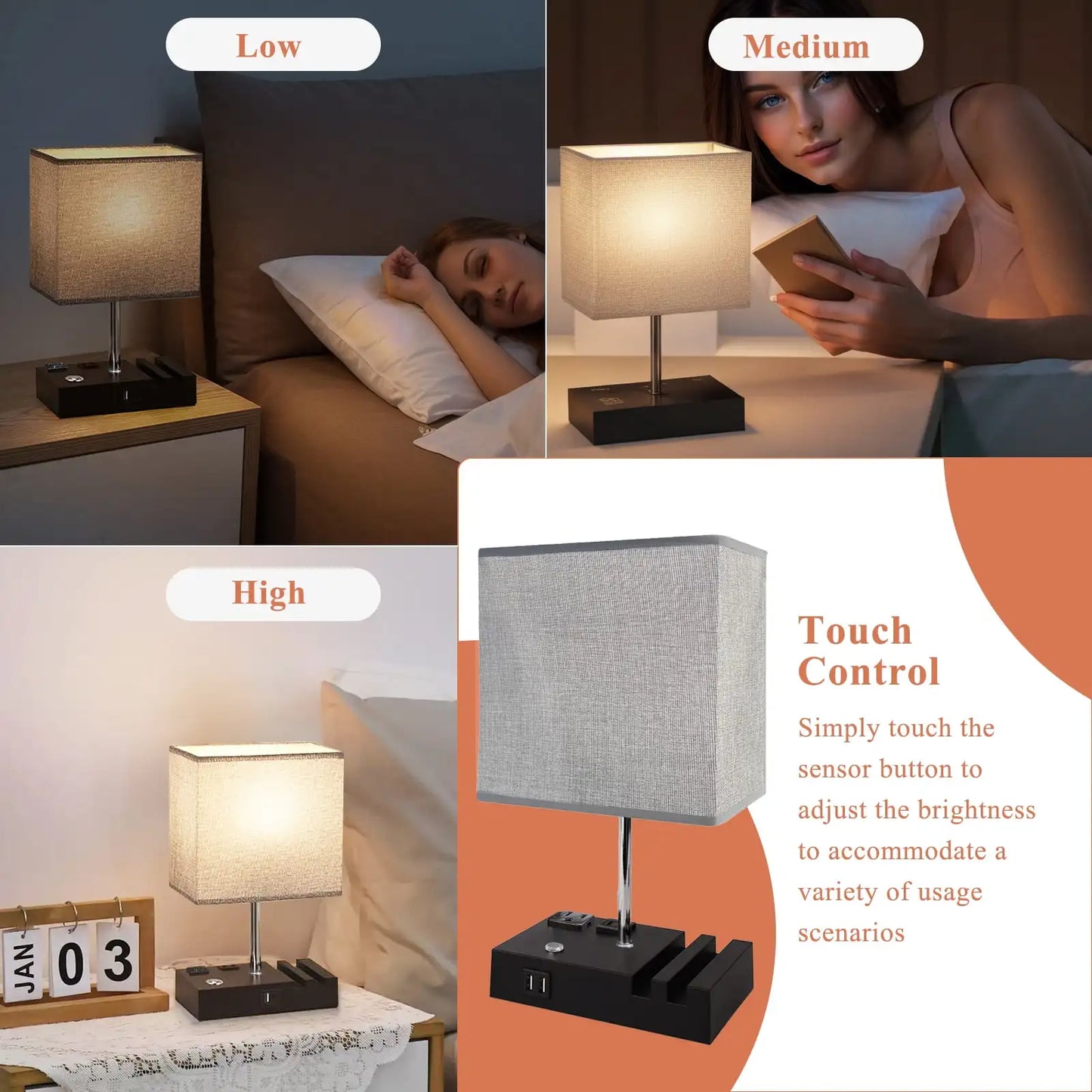 SZRSTH Bedside Table Lamp With Dual USB Ports And Dimmable