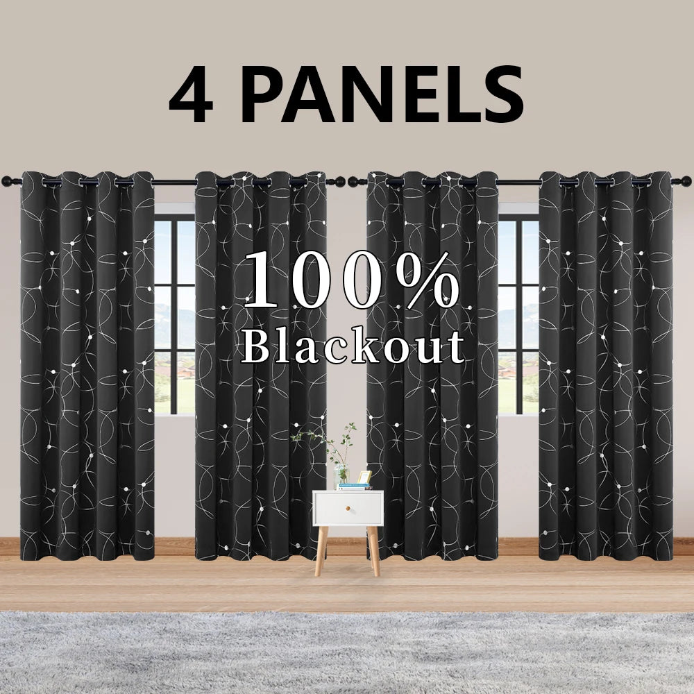 Blackout Curtain Set 4 Panels Thermal Insulated For Bedroom