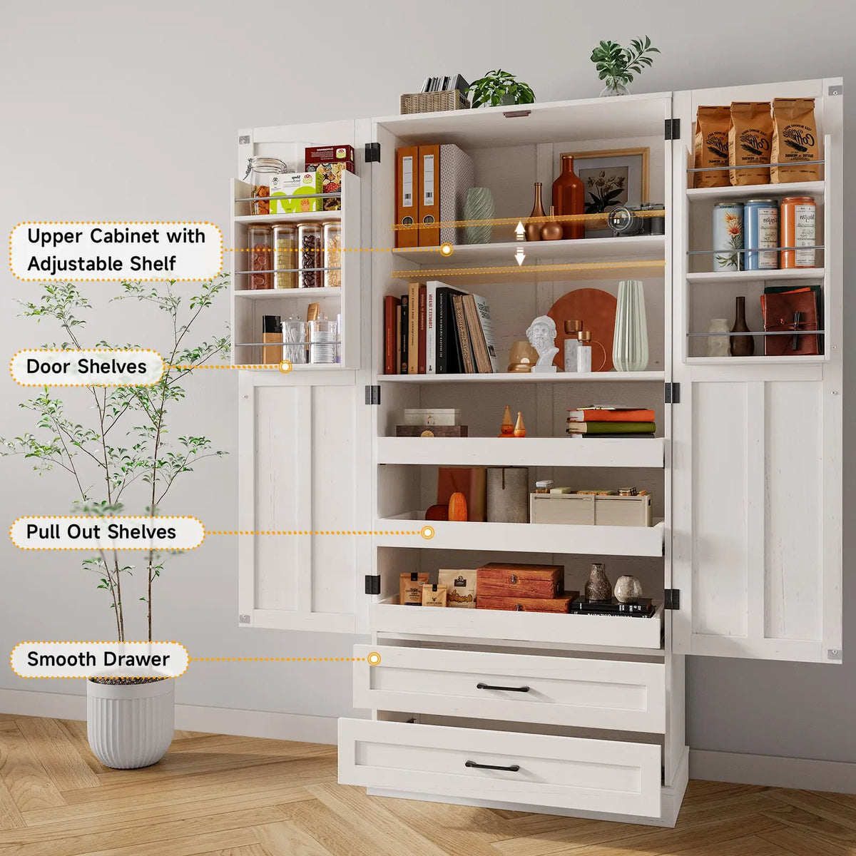 ONBRILL Farmhouse Kitchen Pantry Cabinet With Shelves And Storage