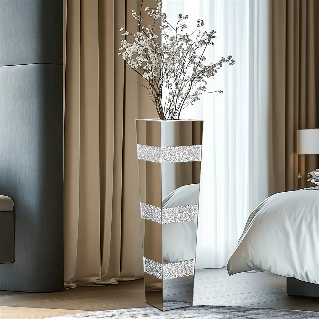 Modern Floor Vase With Crystal Mirrored Finish And Elegant Design