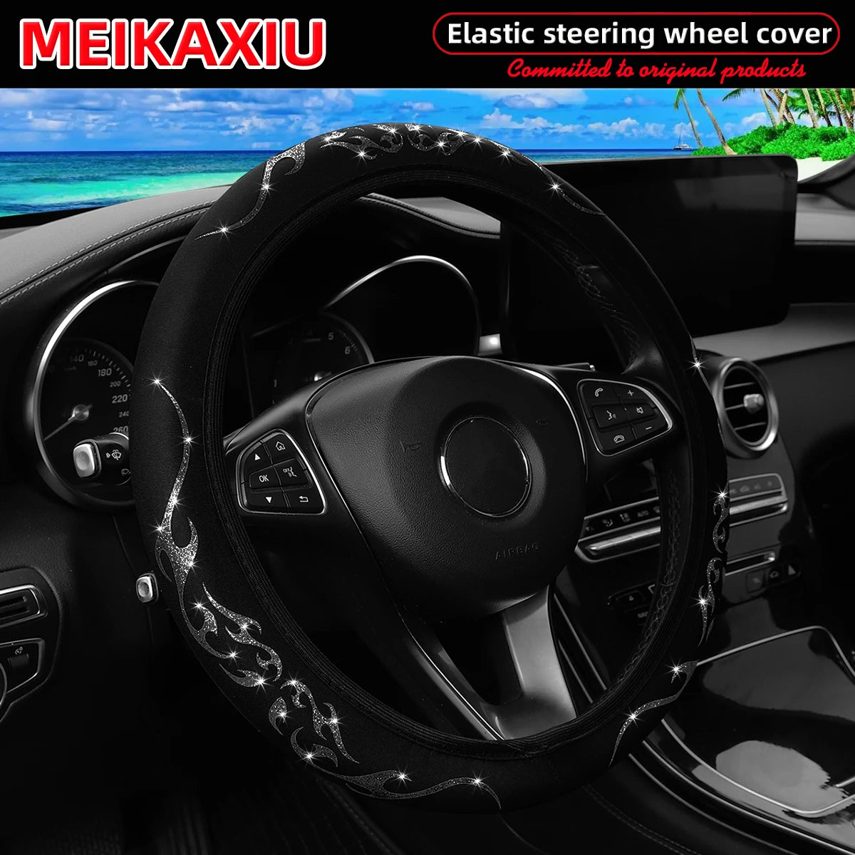 Meikaxiu Blingbling Flame Totem Dynamic Fabric Steering Wheel Cover