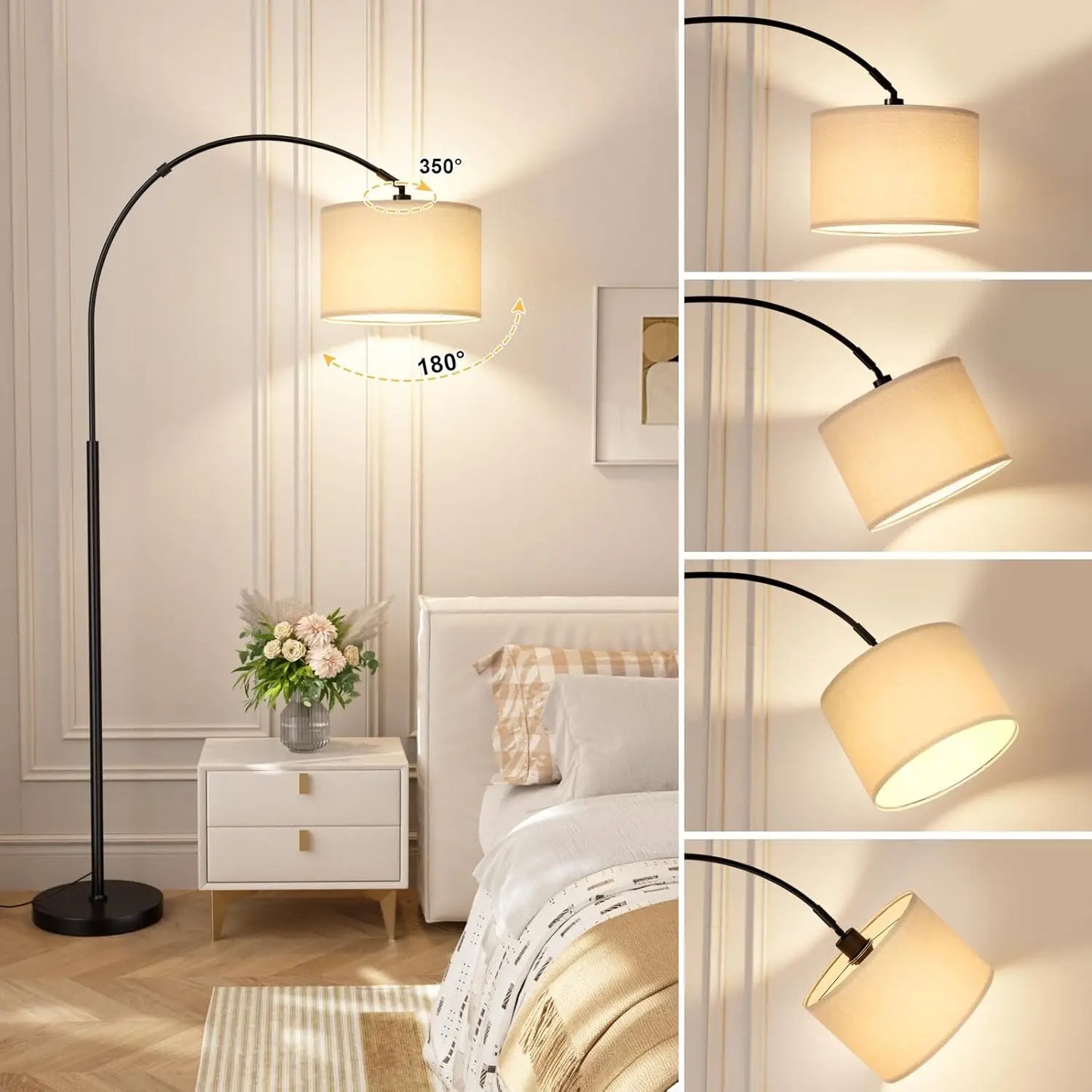 Dimmable Arc Floor Lamp With Remote And Rotating Head
