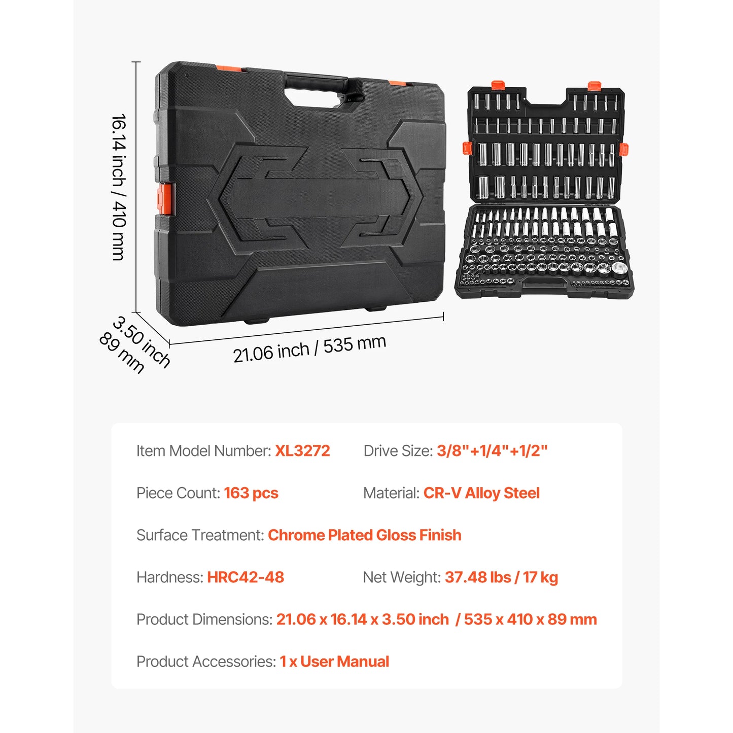 SucceBuy 86 Piece Socket Set With Ratchet Wrench SAE Metric