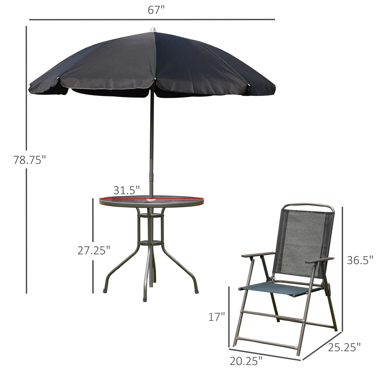 Outsunny Patio Dining Set With Umbrella And Glass Table