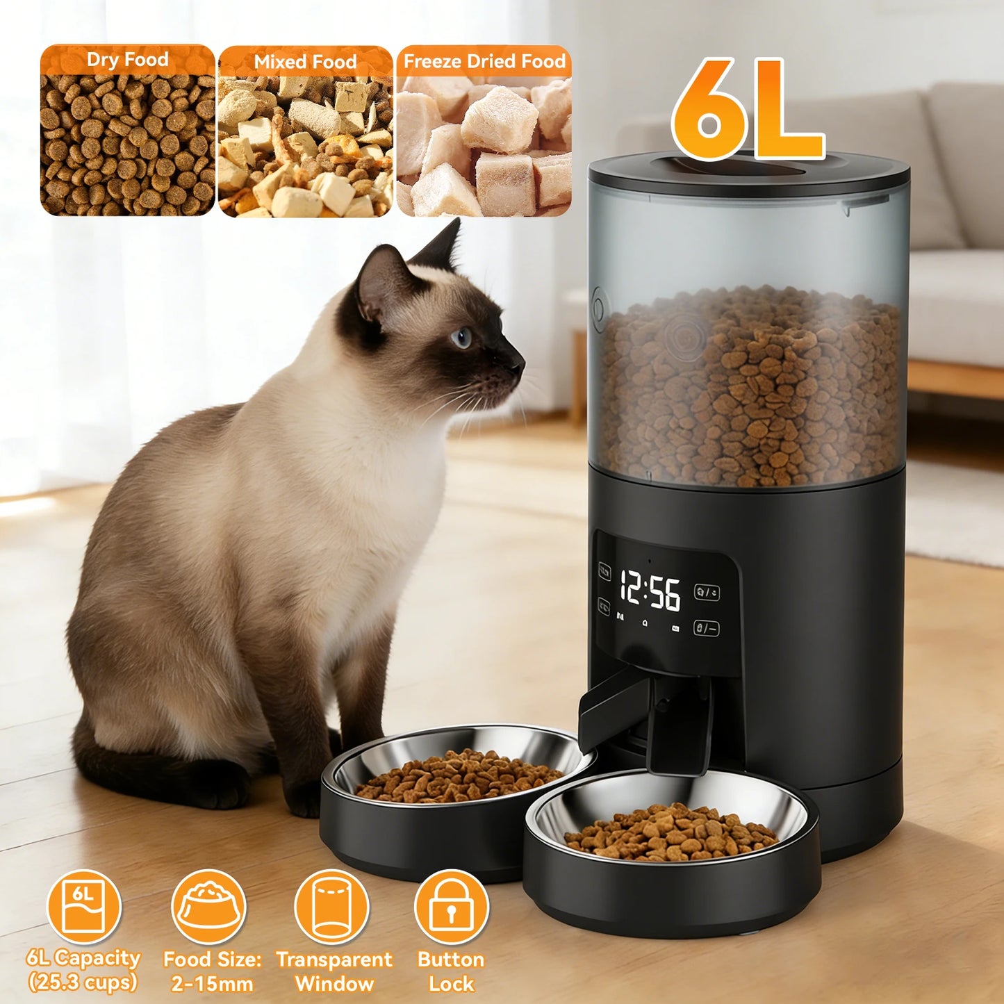 JHK Automatic Cat Feeder With Timed Dispenser And Dual Bowls