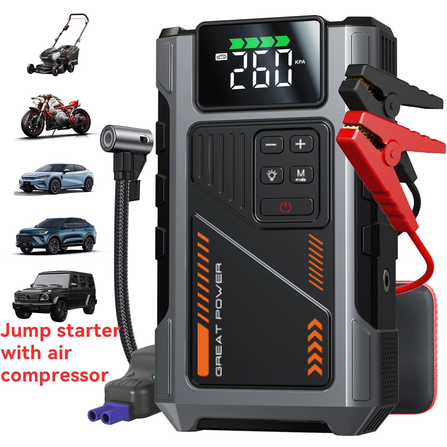 Geeneu 3000A Peak Portable Car Jump Starter With Air Compressor
