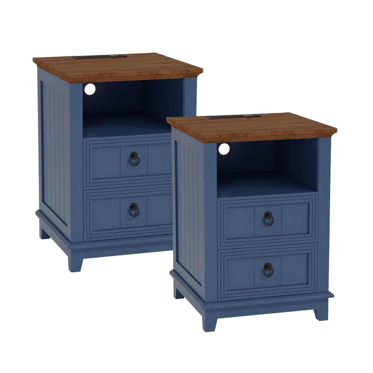 Modern Fluted Wood Nightstand With USB Charging And Storage Shelf