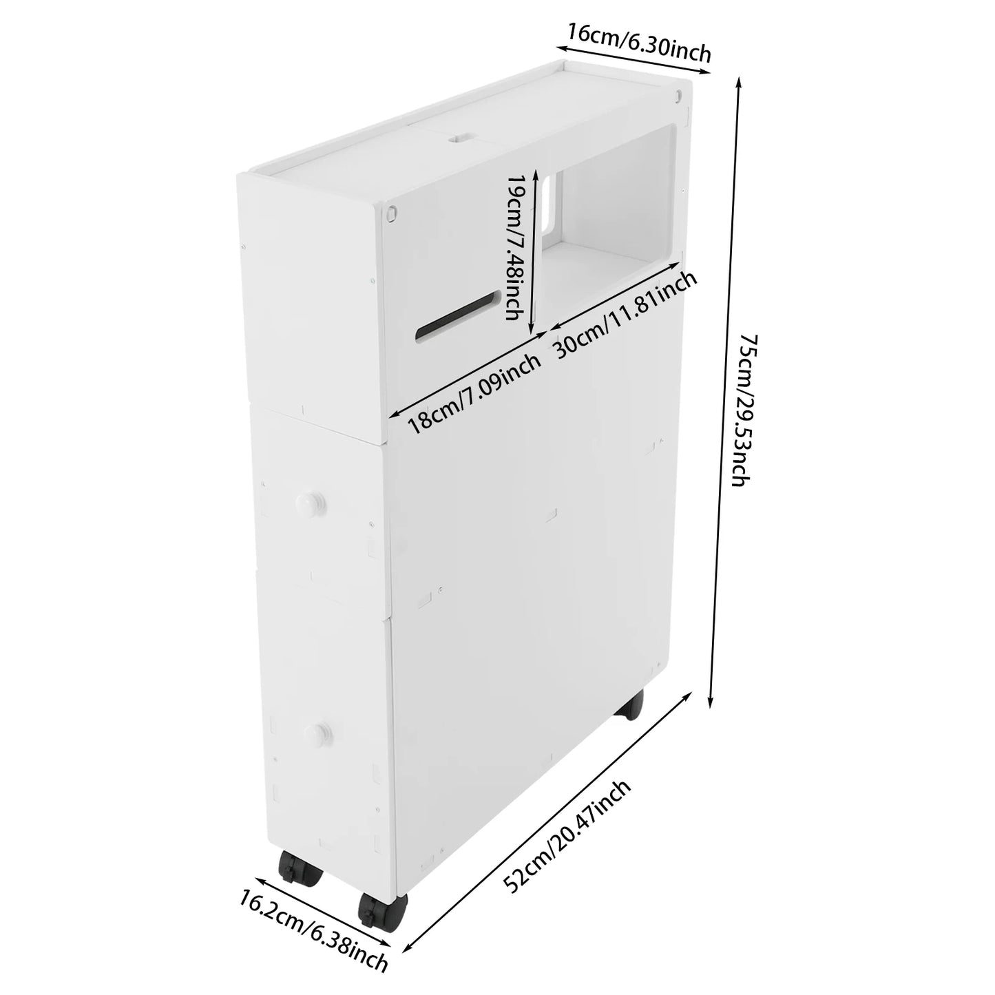 Modern PVC Narrow Floor Standing Bathroom Storage Cabinet With Drawers