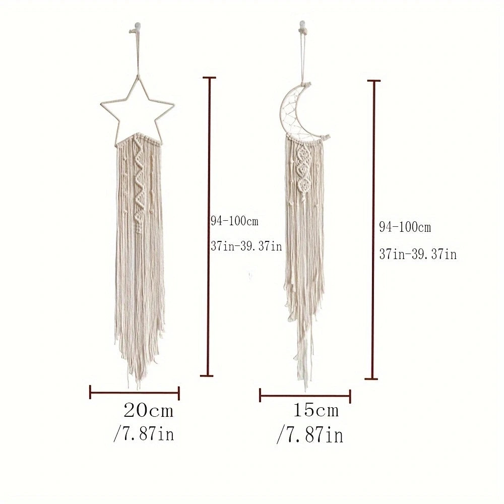 Dromenvanger Star And Moon Woven Pendant Set For Home Decor