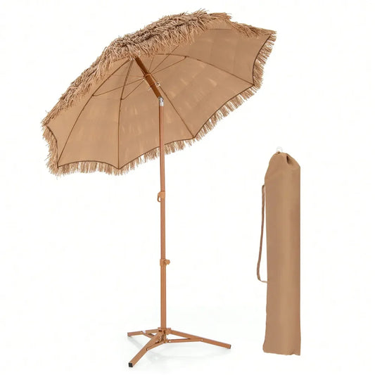 Thatched Tiki Umbrella With Foldable Stand Hawaiian Style Beach