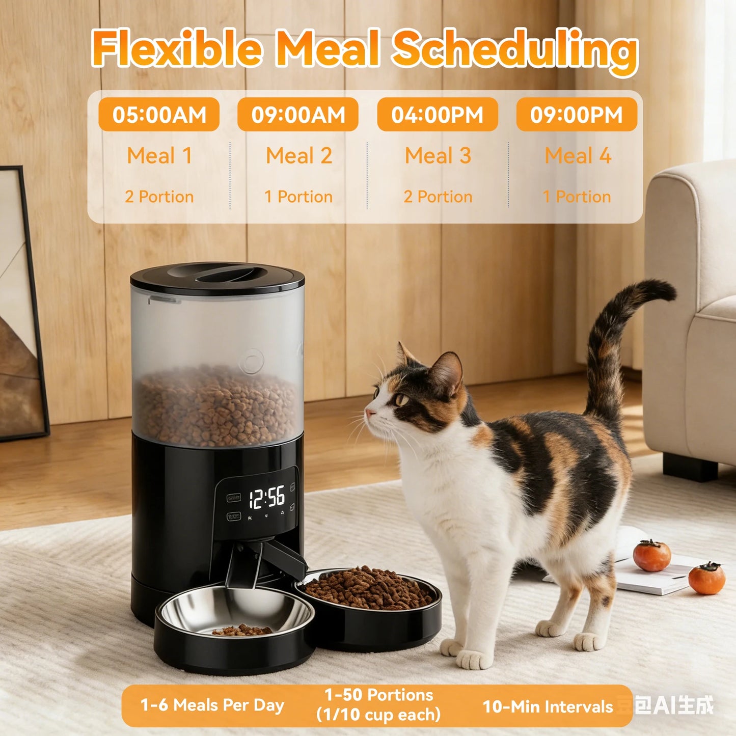 JHK Automatic Cat Feeder With Timed Dispenser And Dual Bowls