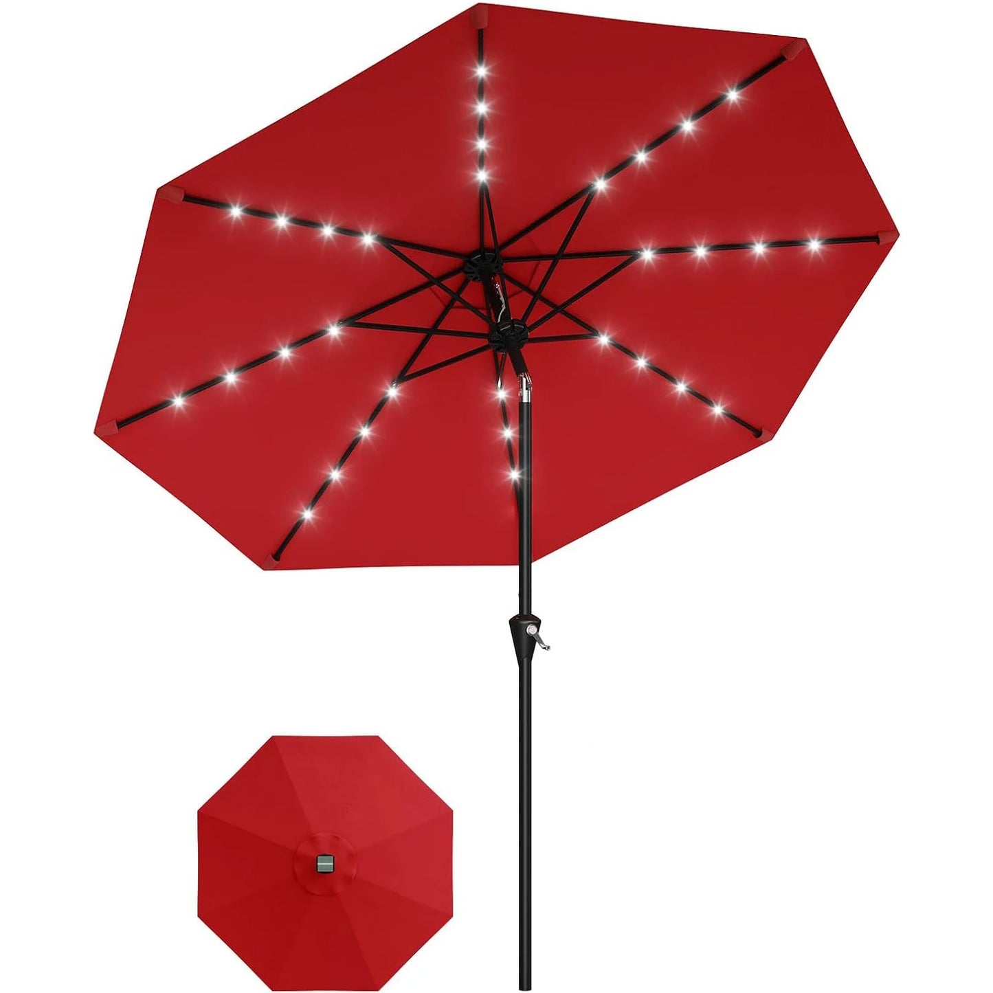 HiMISS Solar Patio Umbrella With 32 LED Lights And Crank Lift