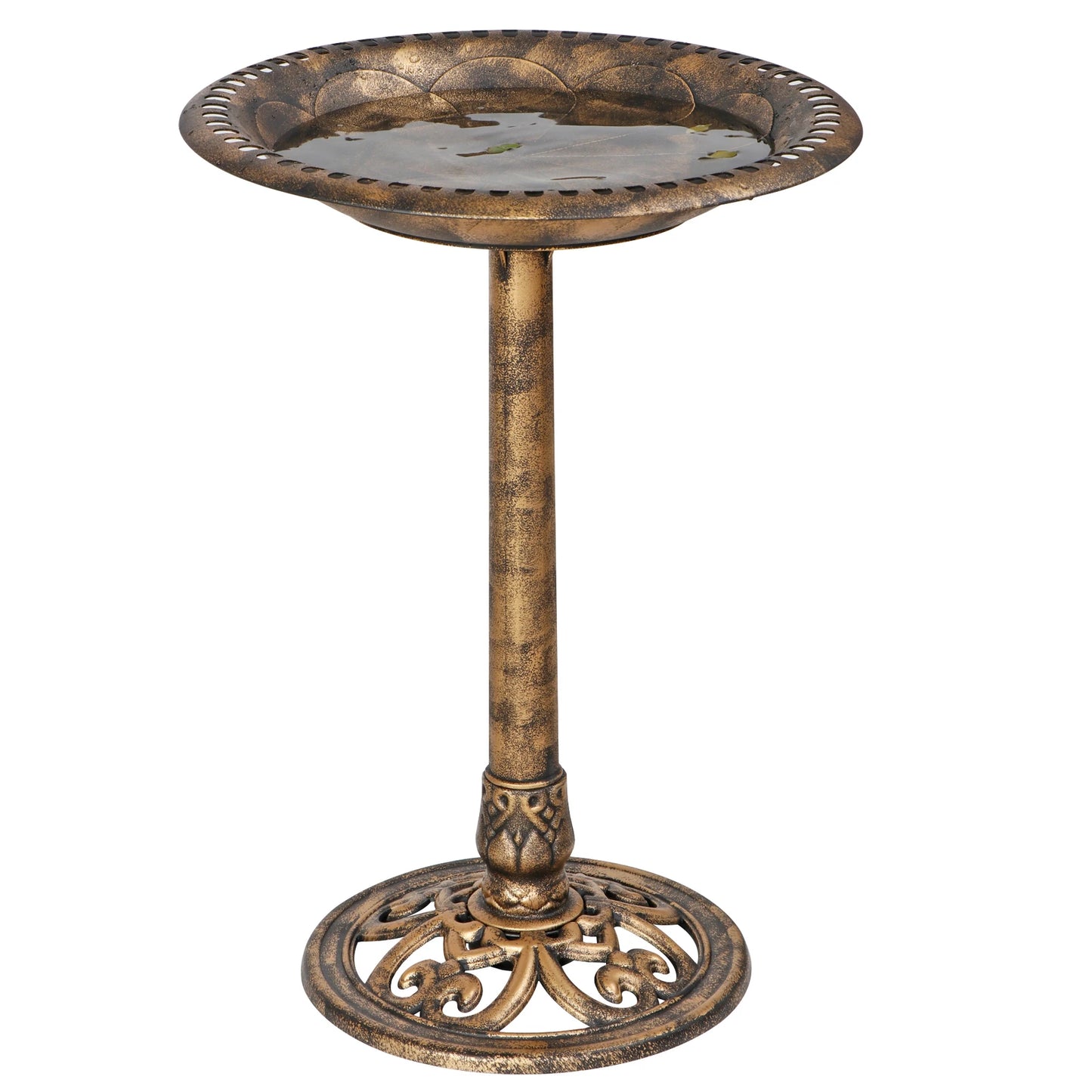 Pedestal Bird Bath Freestanding Antique Green Garden Decor