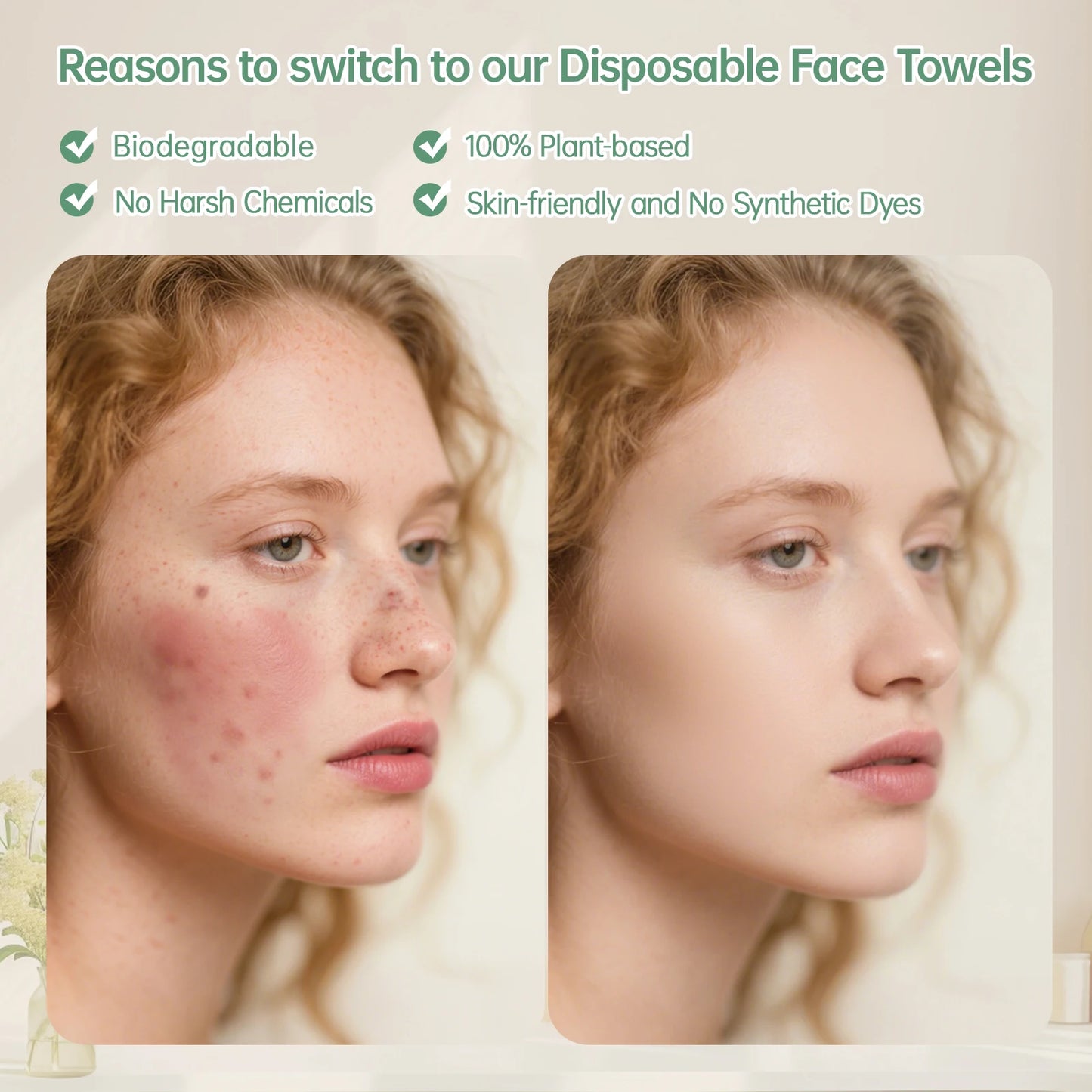 Ultra Soft Disposable Facial Towels Plant Based 50 Count