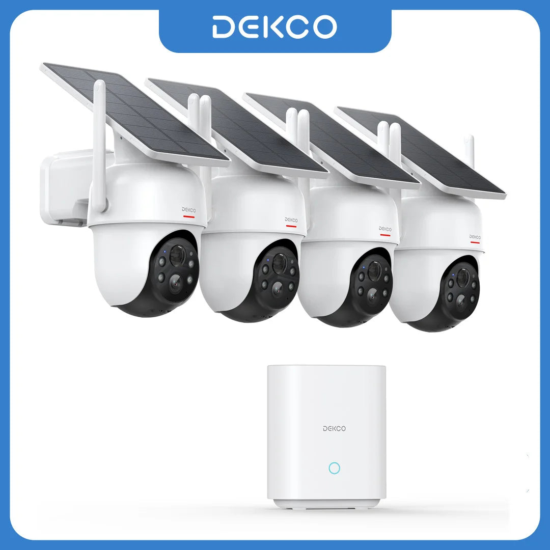 DEKCO 3MP Solar Camera System 4Cam Wireless Alexa PTZ Kit