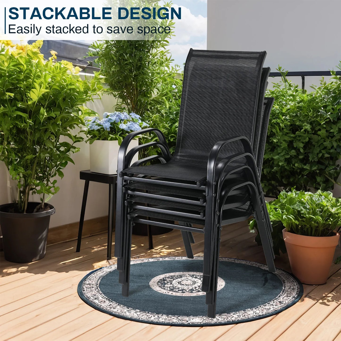 4-Piece Folding Garden Chairs Steel-Iron With Teslin Fabric High Back Load 150kg